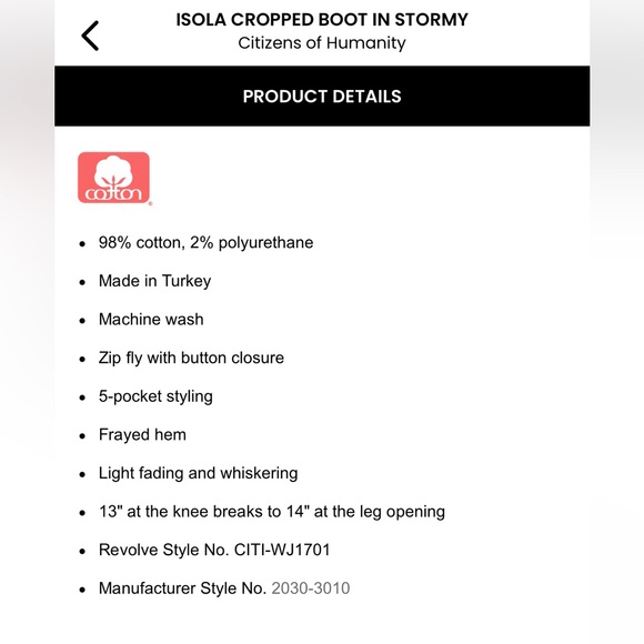 Citizens of Humanity, Isola cropped boot in “stormy”. Size 26. Worn once! - Picture 6 of 13